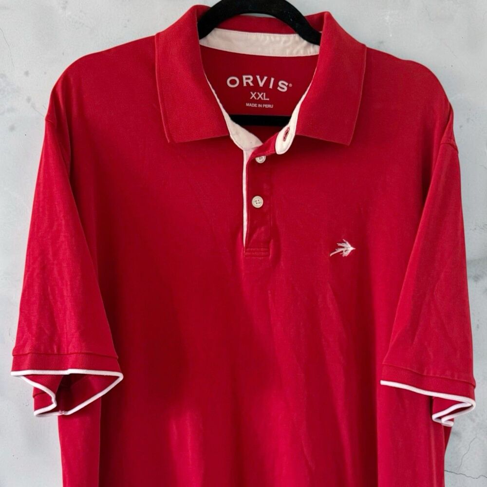 Orvis Polo Shirt Mens XXL Red Short Sleeve 100% Pima Cotton Fly Fishing Logo 2XL